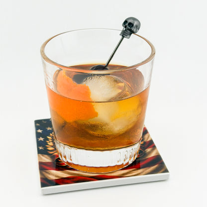 Gothic Ceramic Coaster - with a drink, in use