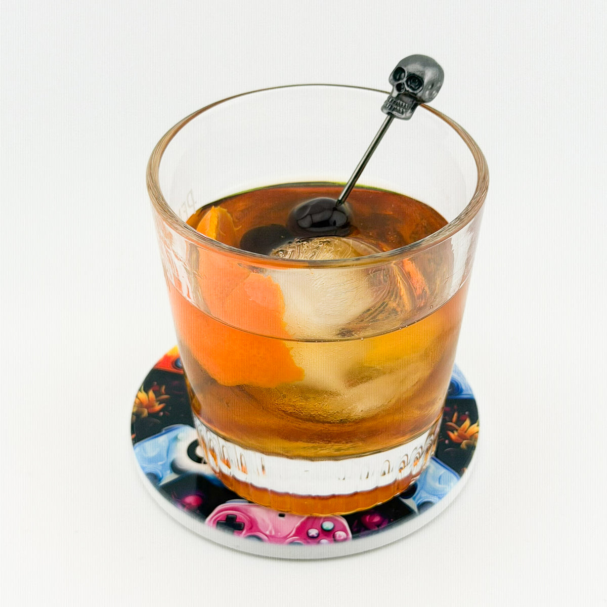 Dad Humor Ceramic Coaster - with a drink, in use