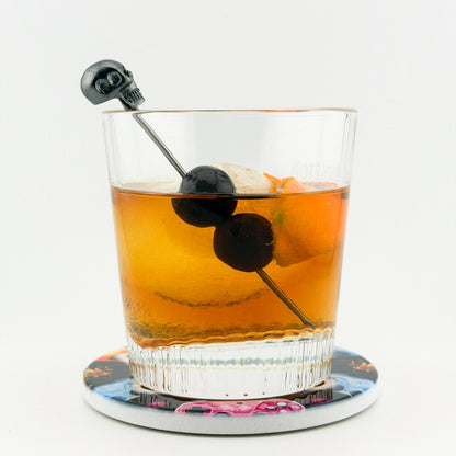 Dad Humor Ceramic Coaster - with a drink, in use