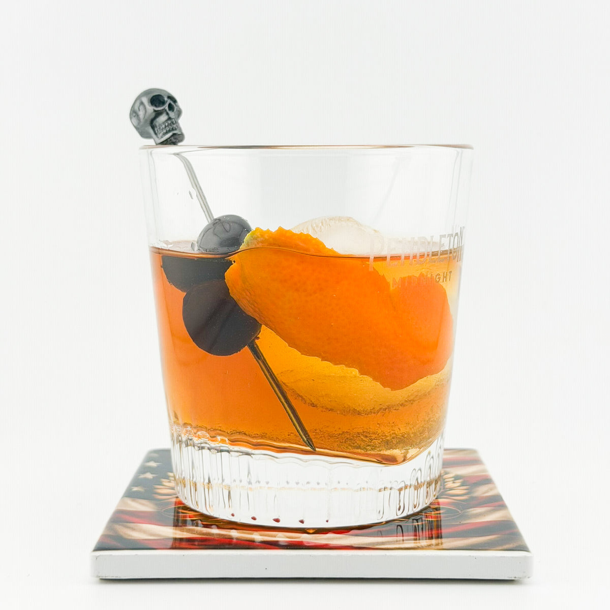 Gothic Ceramic Coaster - with a drink, in use