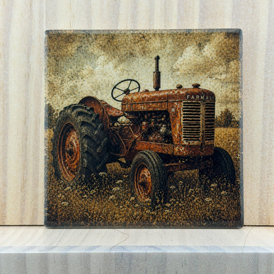 Rustic Farmhouse Ceramic Coaster - Rusty Tractor