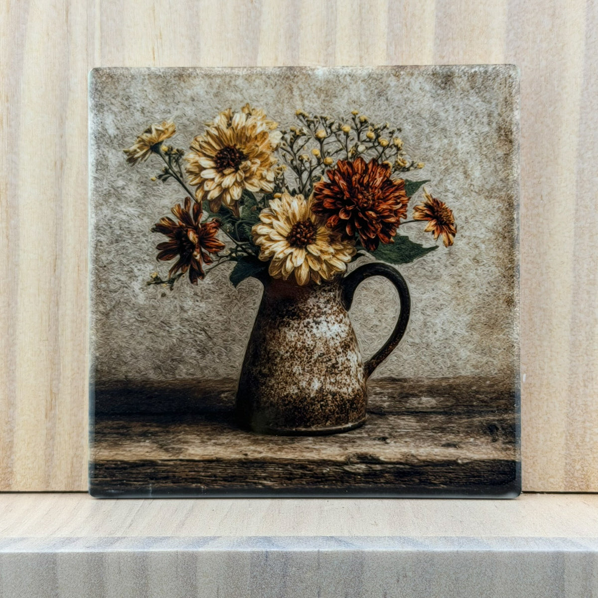 Rustic Farmhouse Ceramic Coaster - Wildflower Pitcher