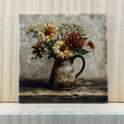 Rustic Farmhouse Ceramic Coaster - Wildflower Pitcher