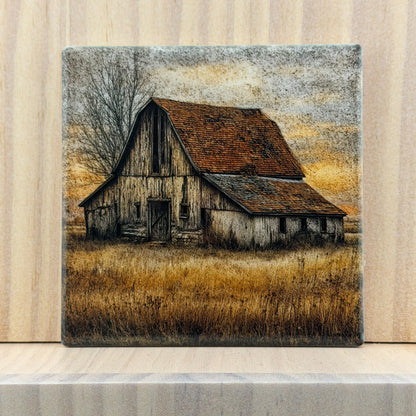 Rustic Farmhouse Ceramic Coaster - Old Barn