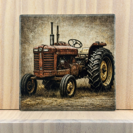 Rustic Farmhouse Ceramic Coaster - Red Tractor
