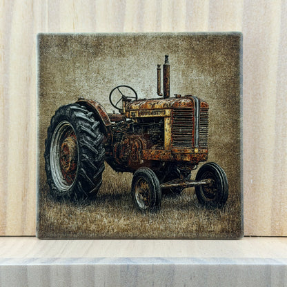 Rustic Farmhouse Ceramic Coaster - Field Tractor