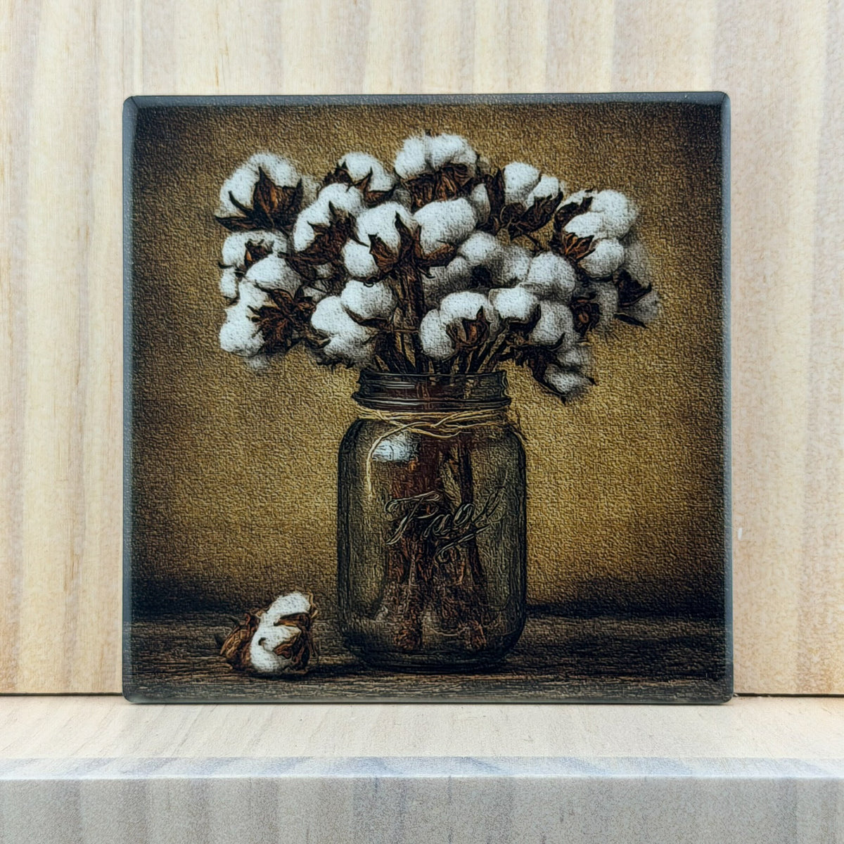 Rustic Farmhouse Ceramic Coaster - Cotton Jar
