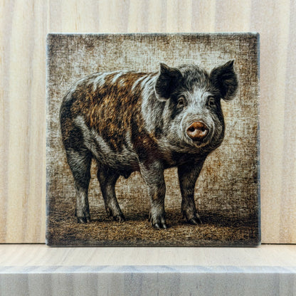 Rustic Farmhouse Ceramic Coaster - Farm Pig