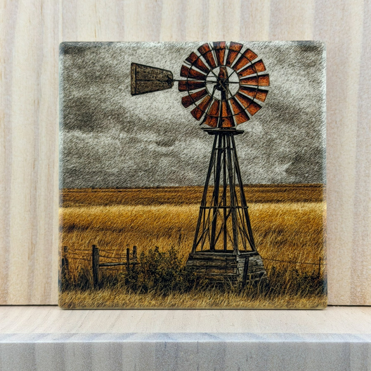 Rustic Farmhouse Ceramic Coaster - Windmill