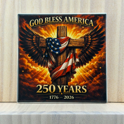America 250 Ceramic Coaster - God Bless America