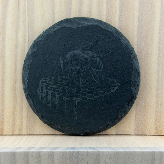 Engraved Slate Coaster - Honeybee (Round)