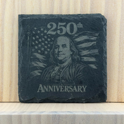 America 250 Engraved Slate Coaster - Ben Franklin 250th