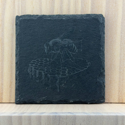Engraved Slate Coaster - Honeybee (Square)
