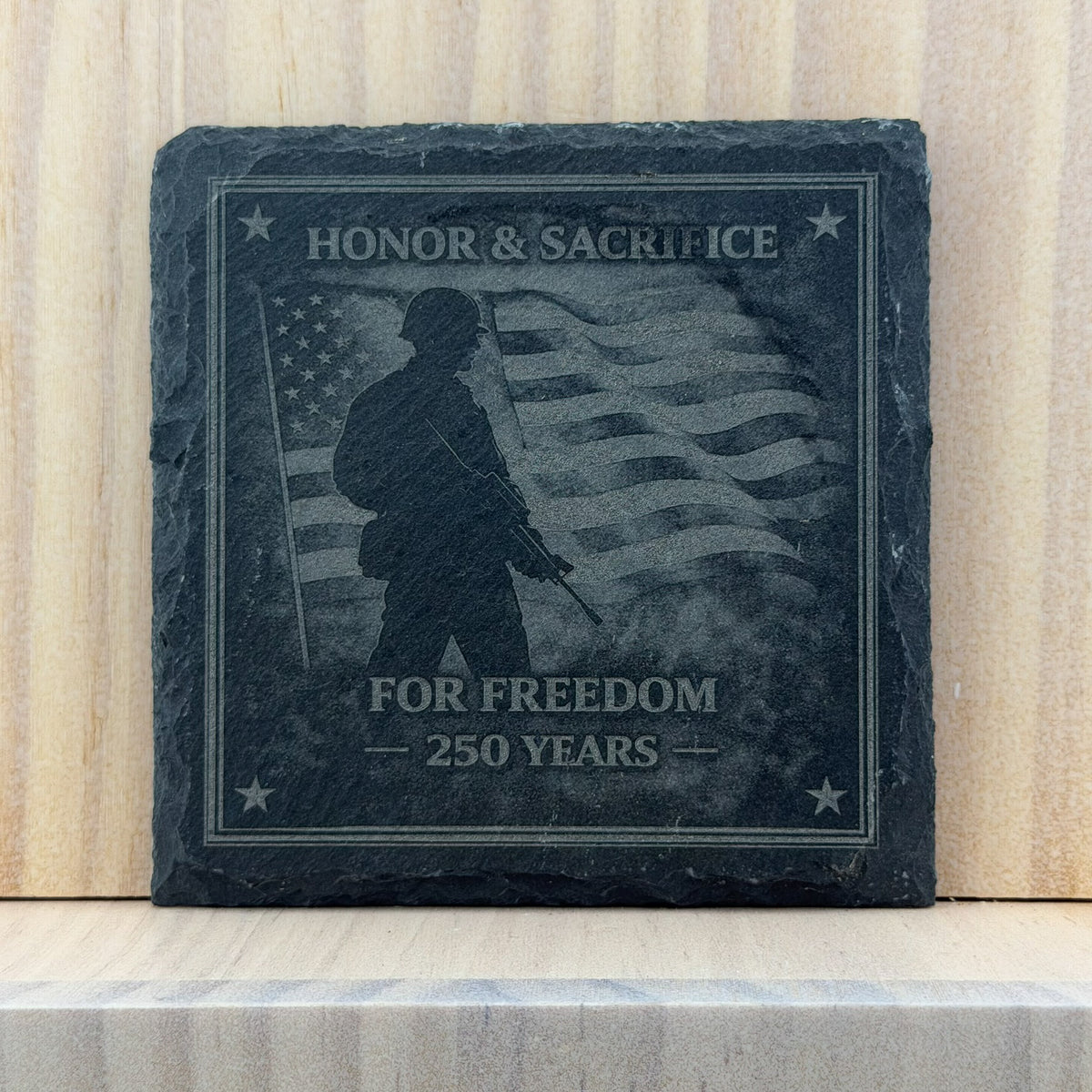 America 250 Engraved Slate Coaster - Honor & Sacrifice