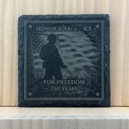 America 250 Engraved Slate Coaster - Honor & Sacrifice