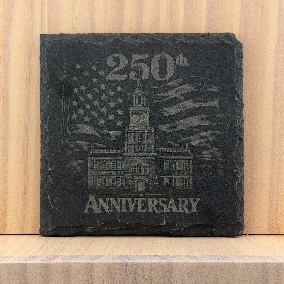 America 250 Engraved Slate Coaster - Independence Hall 250th