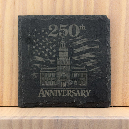 America 250 Engraved Slate Coaster - Independence Hall 250th