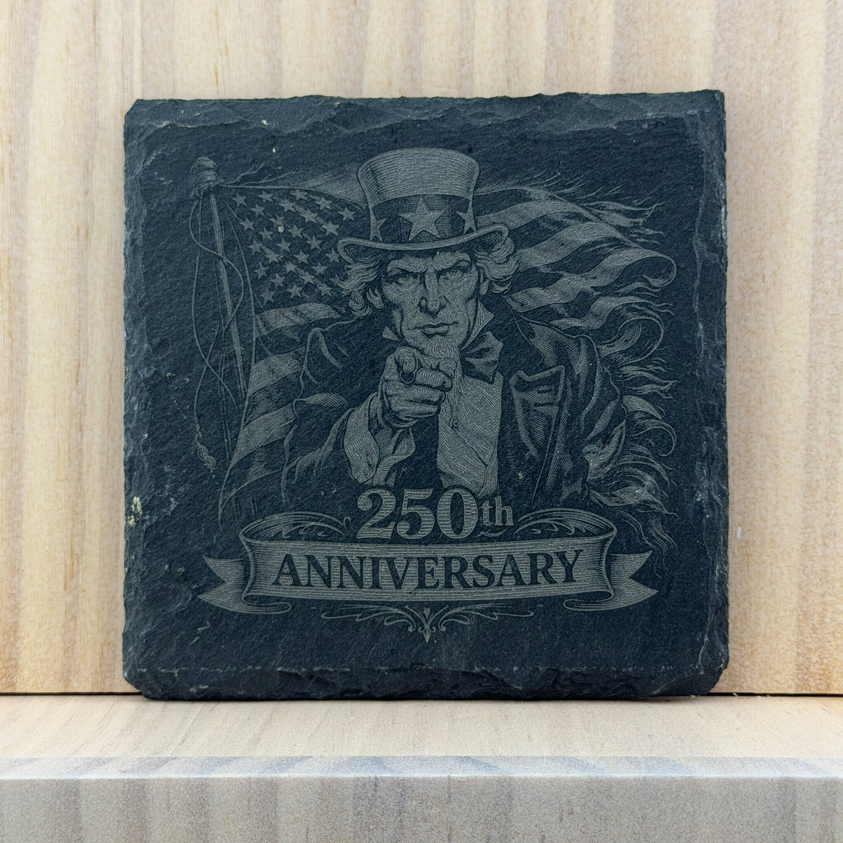 America 250 Engraved Slate Coaster - Uncle Sam 250th