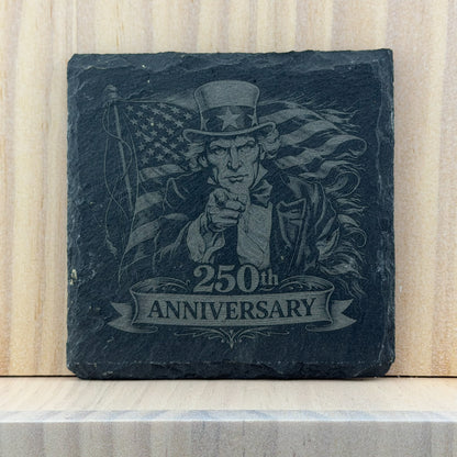 America 250 Engraved Slate Coaster - Uncle Sam 250th