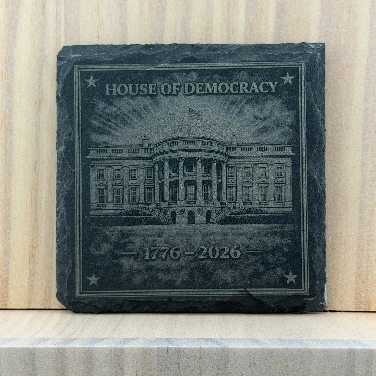 America 250 Engraved Slate Coaster - House of Democracy