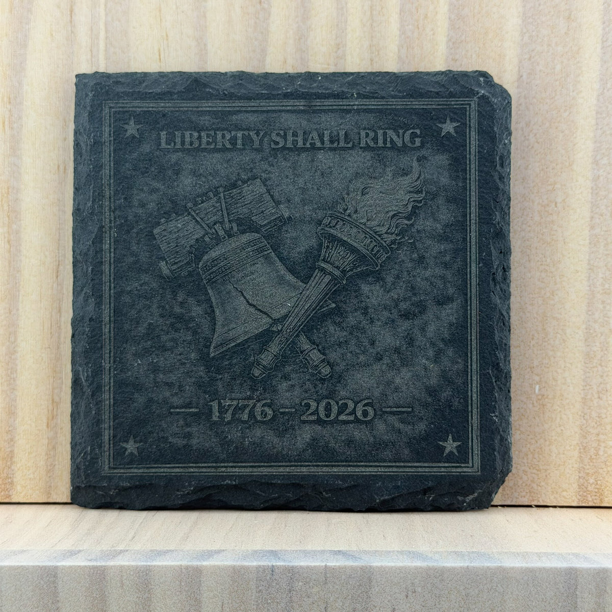 America 250 Engraved Slate Coaster - Liberty Shall Ring