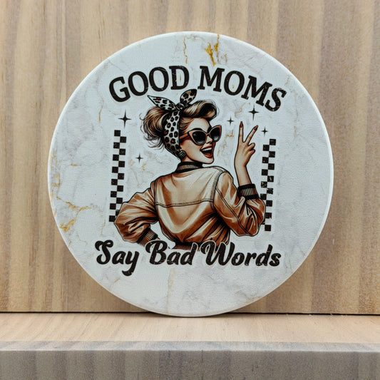 Retro Sass Ceramic Coaster - Good Moms Say Bad Words (Round)