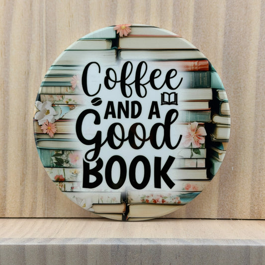 Book Lover Ceramic Coaster - Coffee and a Good Book