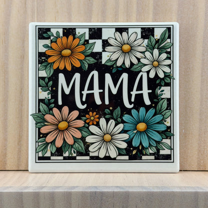 Mama Ceramic Coaster - Daisy Checkered Mama