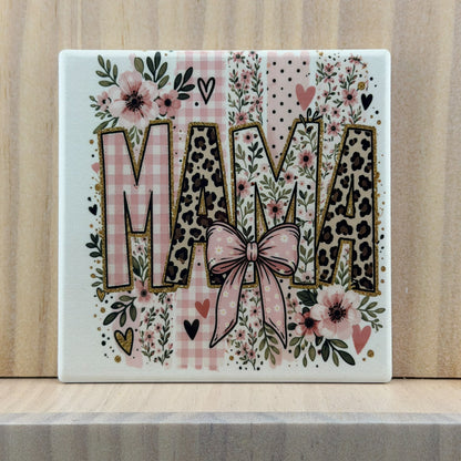 Mama Ceramic Coaster - Pink Gingham Mama
