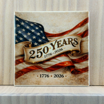 America 250 Ceramic Coaster - 250 Years Flag Banner