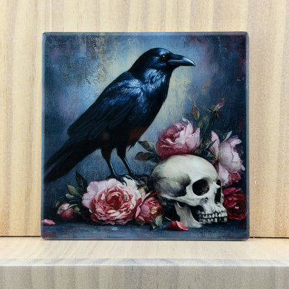 Gothic Ceramic Coaster - Raven & Roses Blue
