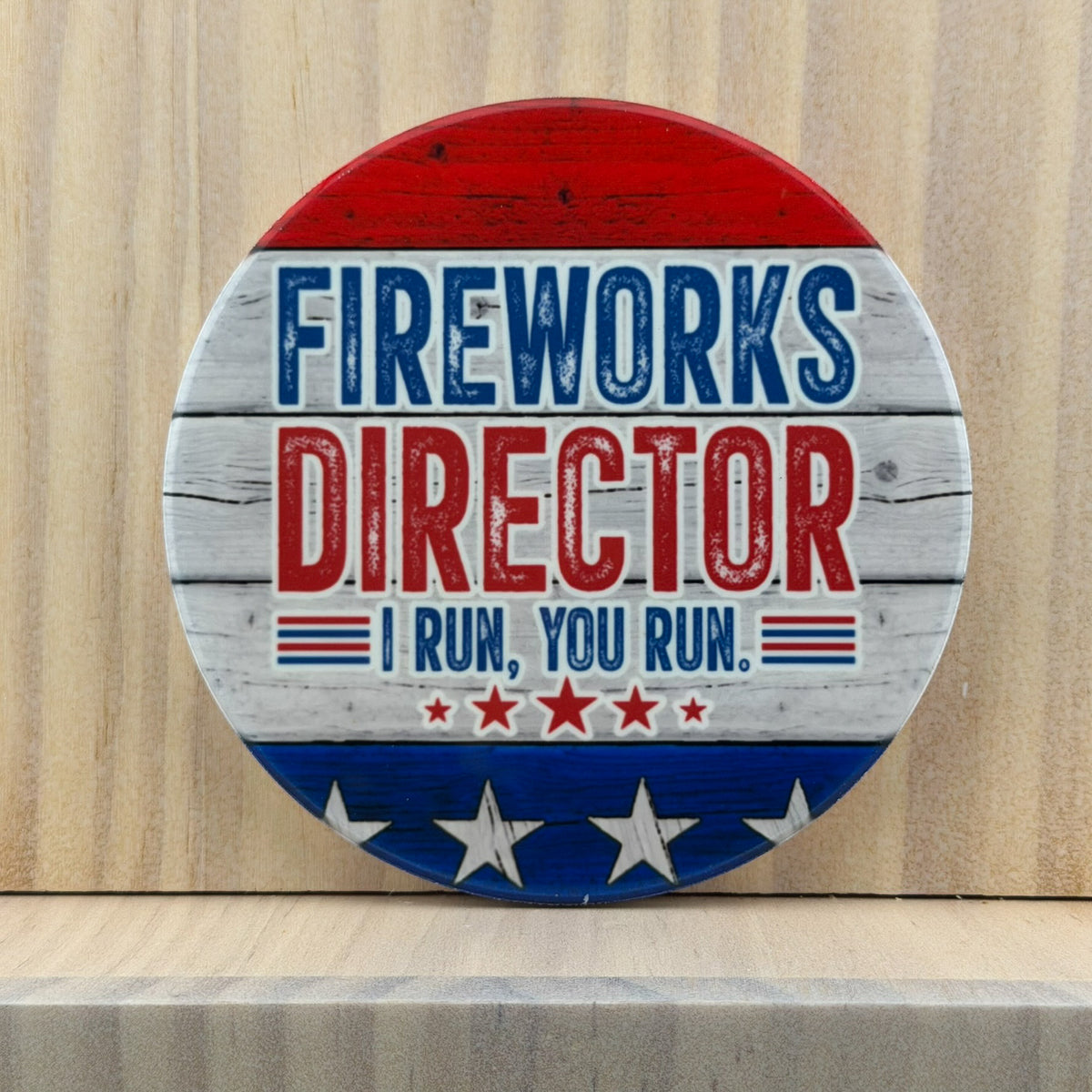 Patriotic Humor Ceramic Coaster - Fireworks Director