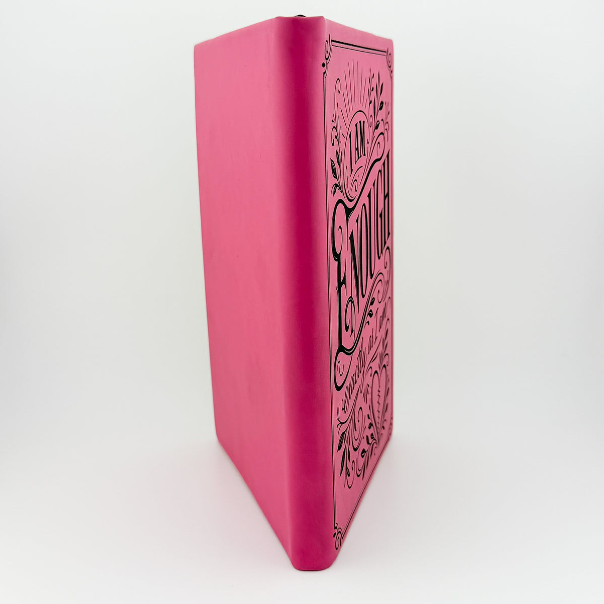 I Am Enough journal, angled view of engraved cover