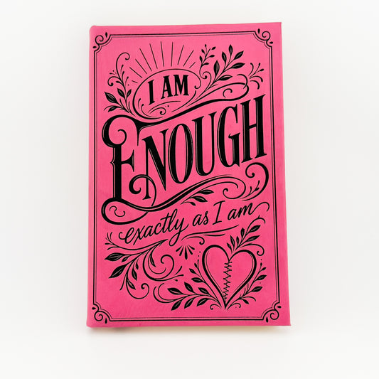 I Am Enough engraved pink journal, front cover