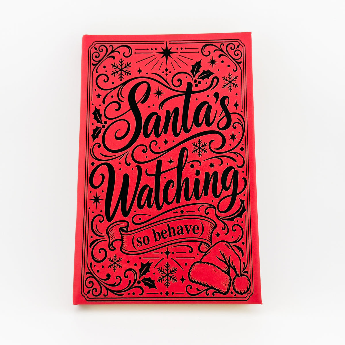 Santa's Watching engraved red journal, front cover