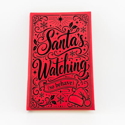 Santa's Watching engraved red journal, front cover