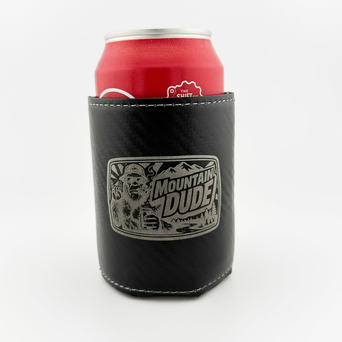 Engraved black carbon fiber can cooler example