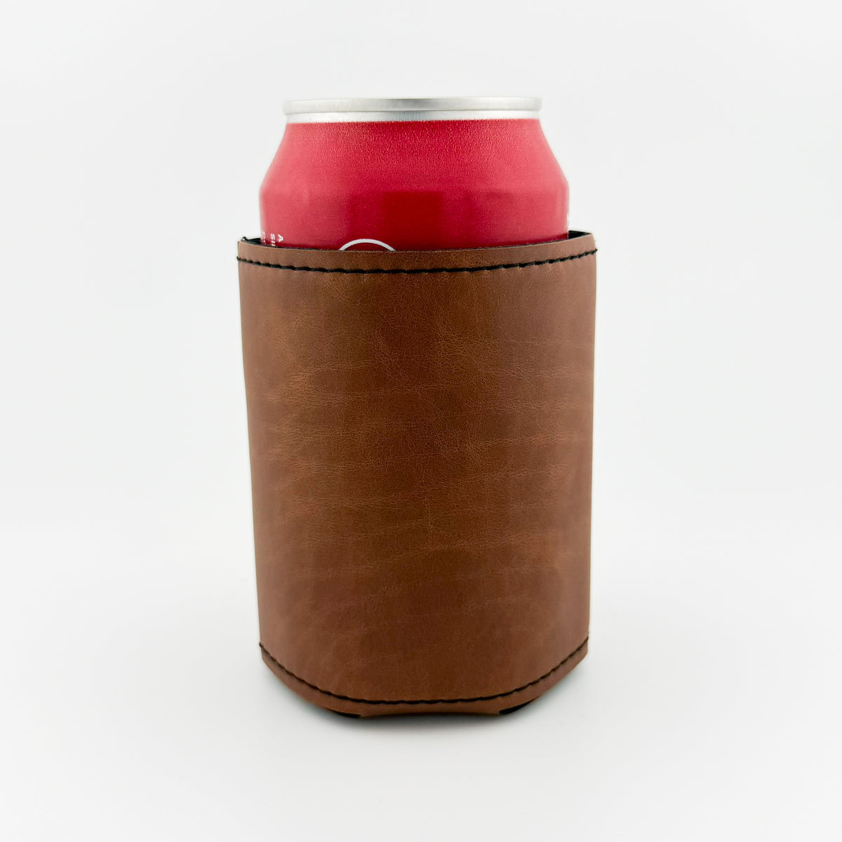 Back of light brown leatherette can cooler