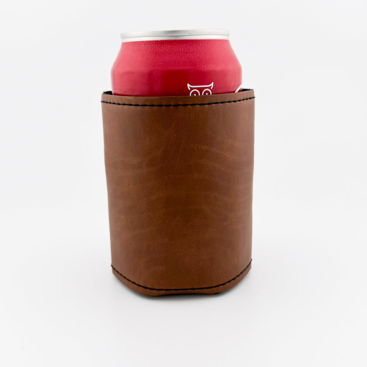 Back of light brown leatherette can cooler