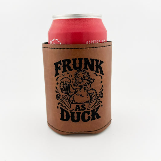 Frunk as Duck engraved light brown leatherette can cooler