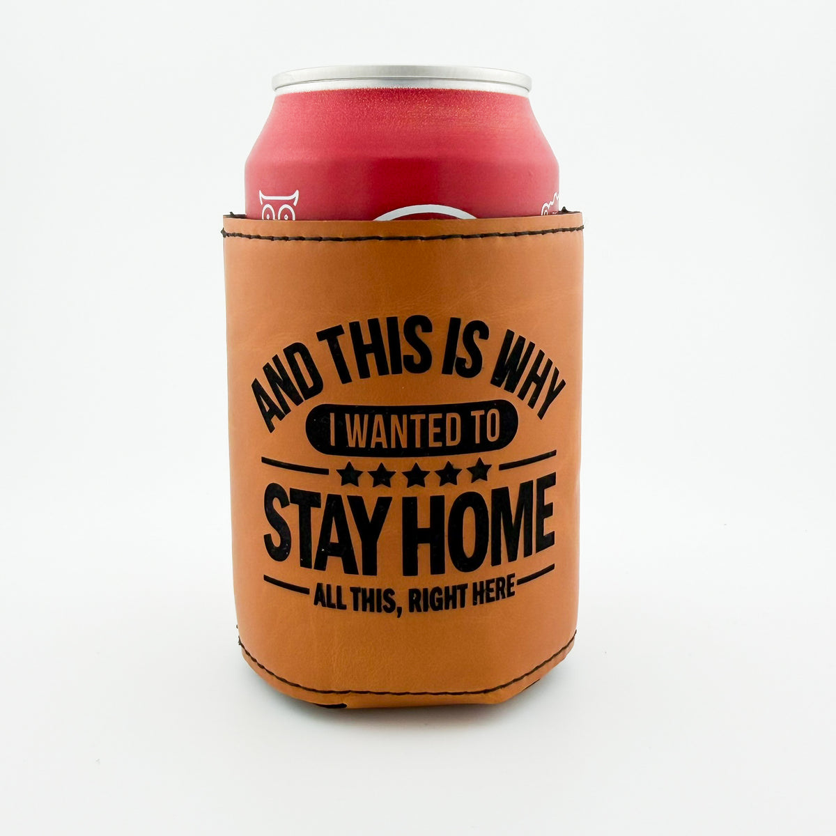 Engraved tan can cooler example