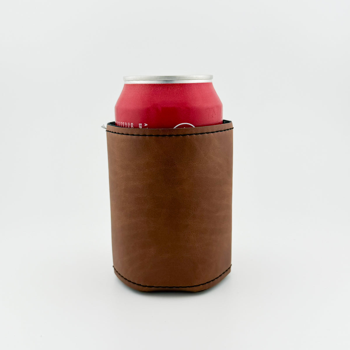 Back of light brown leatherette can cooler