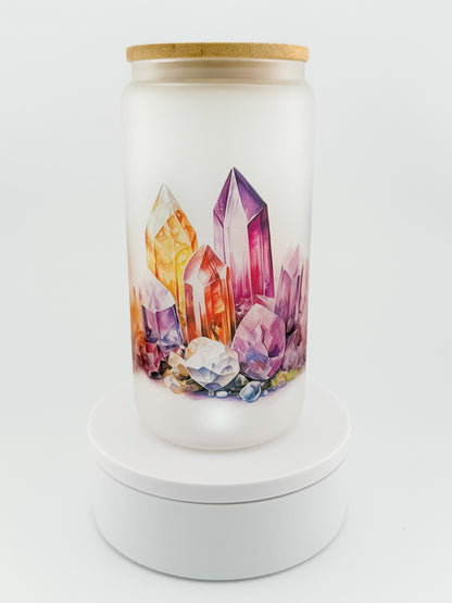 Watercolor Crystals frosted glass can, front