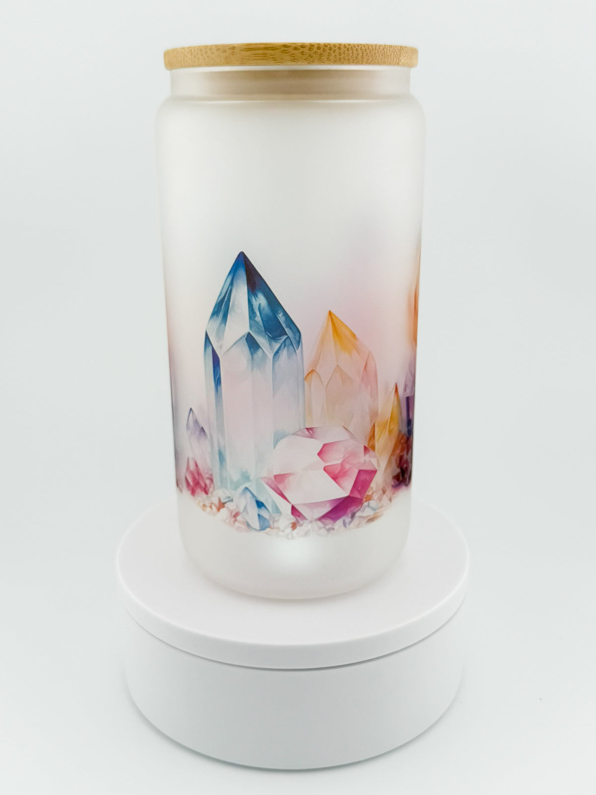 Watercolor Crystals frosted glass can, side