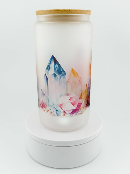 Watercolor Crystals frosted glass can, side
