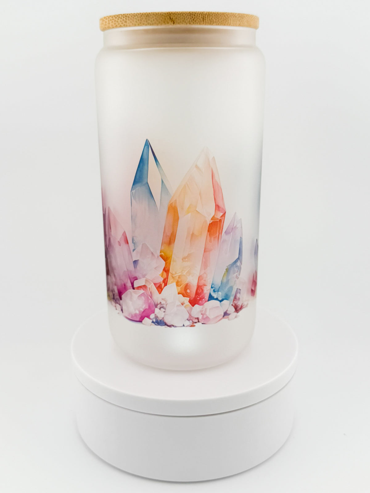 Watercolor Crystals frosted glass can, back