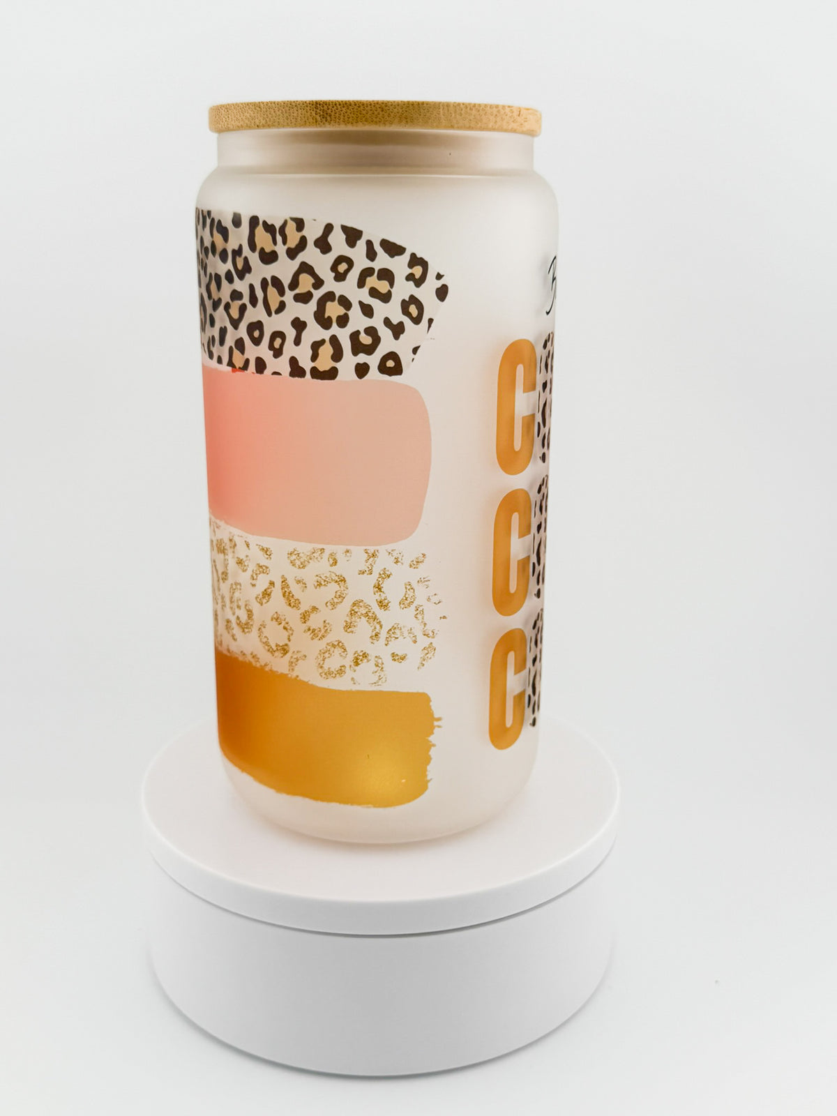 But First Coffee Leopard frosted glass can, side