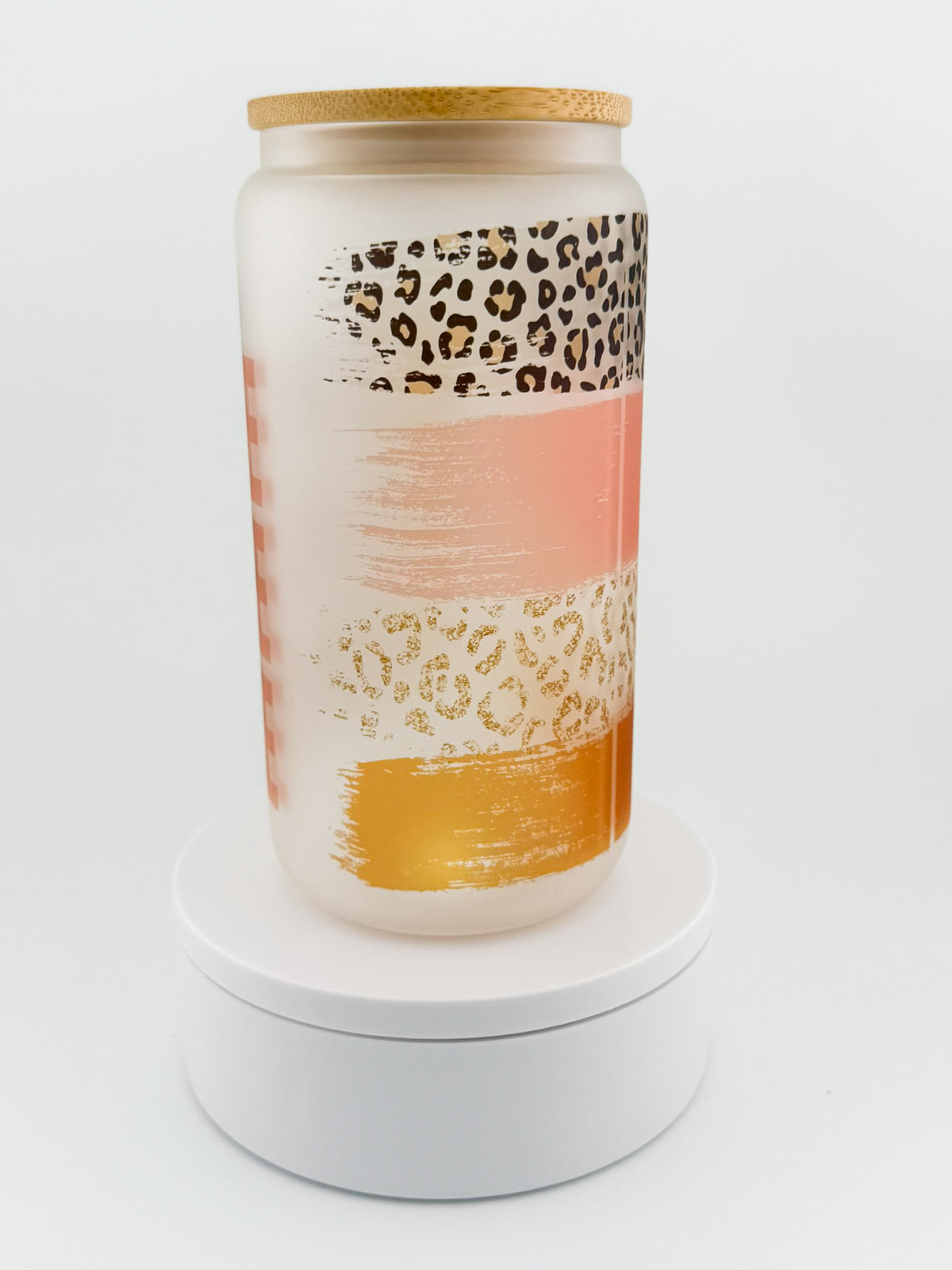 But First Coffee Leopard frosted glass can, other side