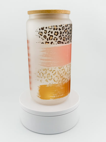 But First Coffee Leopard frosted glass can, other side