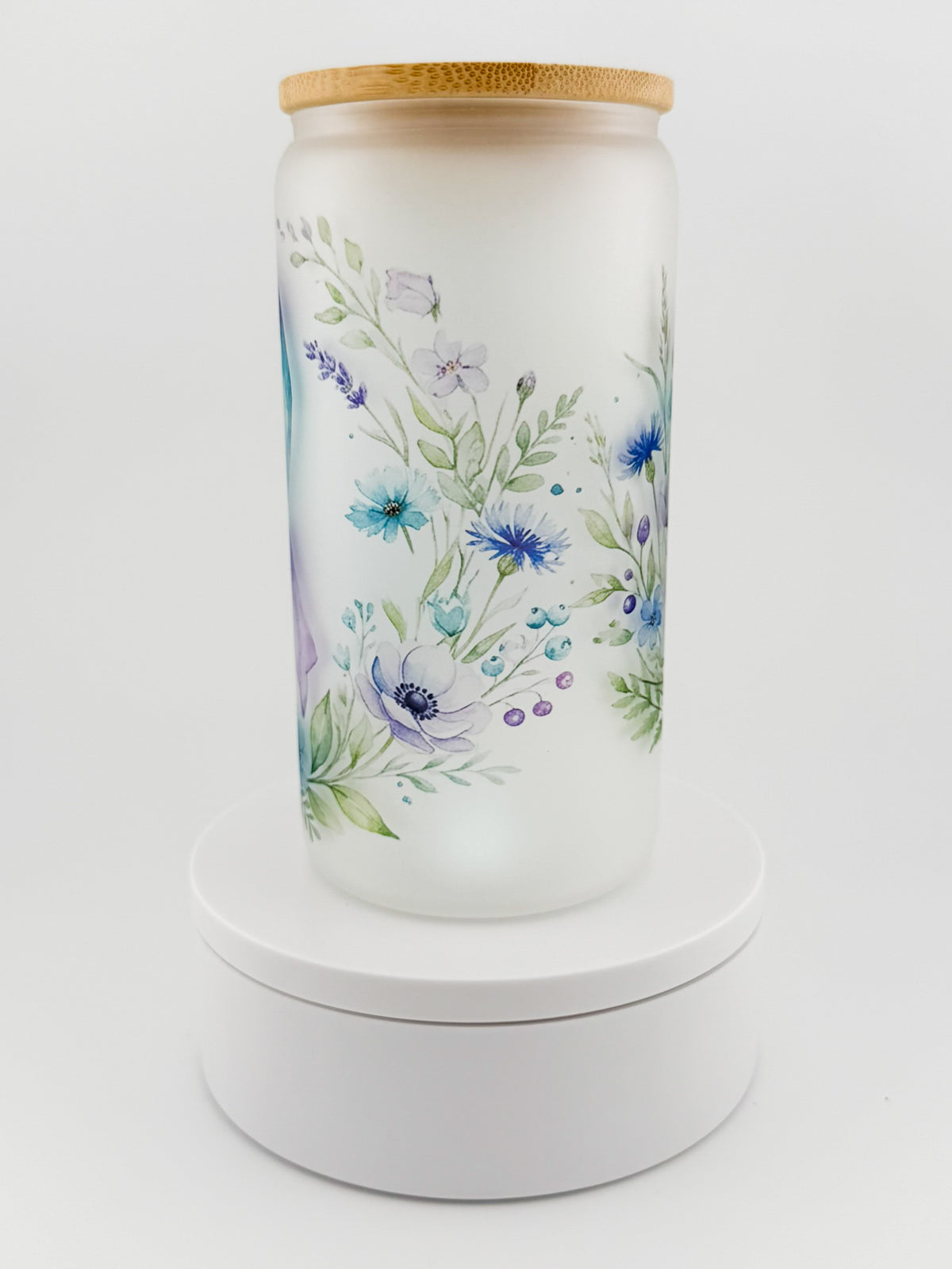 Awareness Ribbon Floral frosted glass can, other side